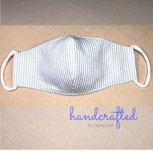 2 only available BLUE & WHITE STRIPE Fabric Mask